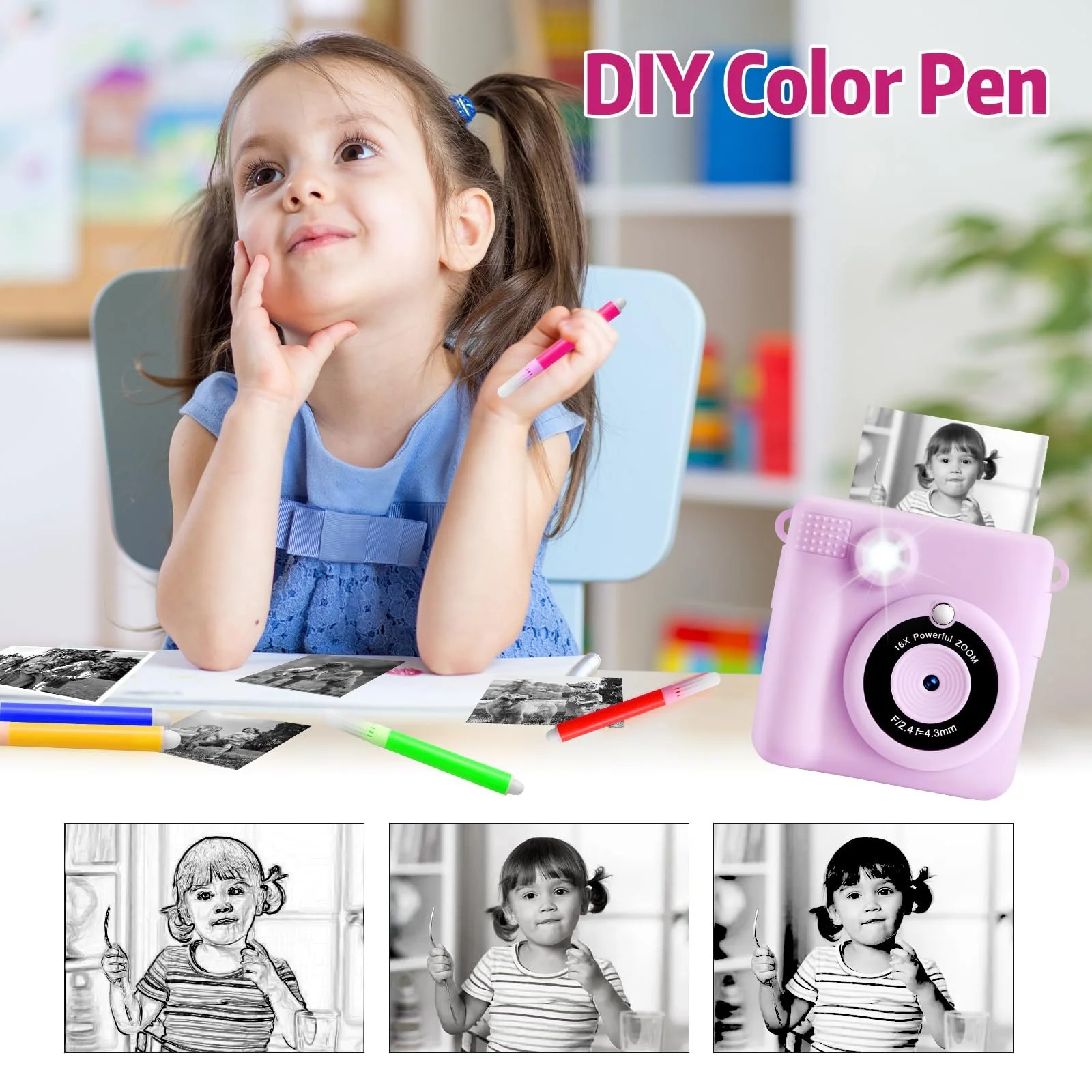 Цифровой фотоаппарат мгновенной печати 1080P 32GB TF Card, фото №6