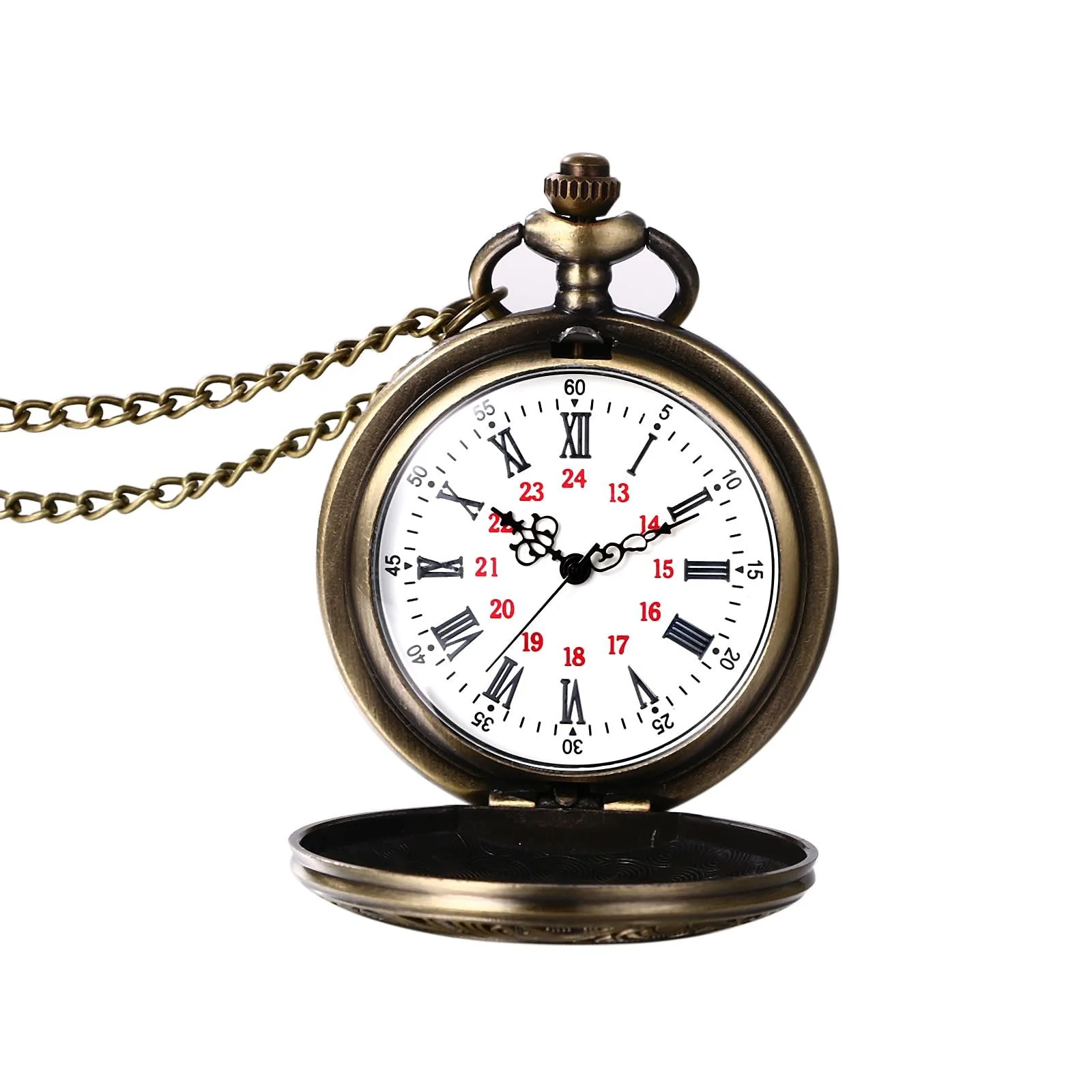 Карманные часы для мужчин Retro Royal Flush / Compass / Flowers / Bell / Motorcycle Chain Analogue Quartz Watch Pendant с цепочкой-ожерельем Bronze, фото №8