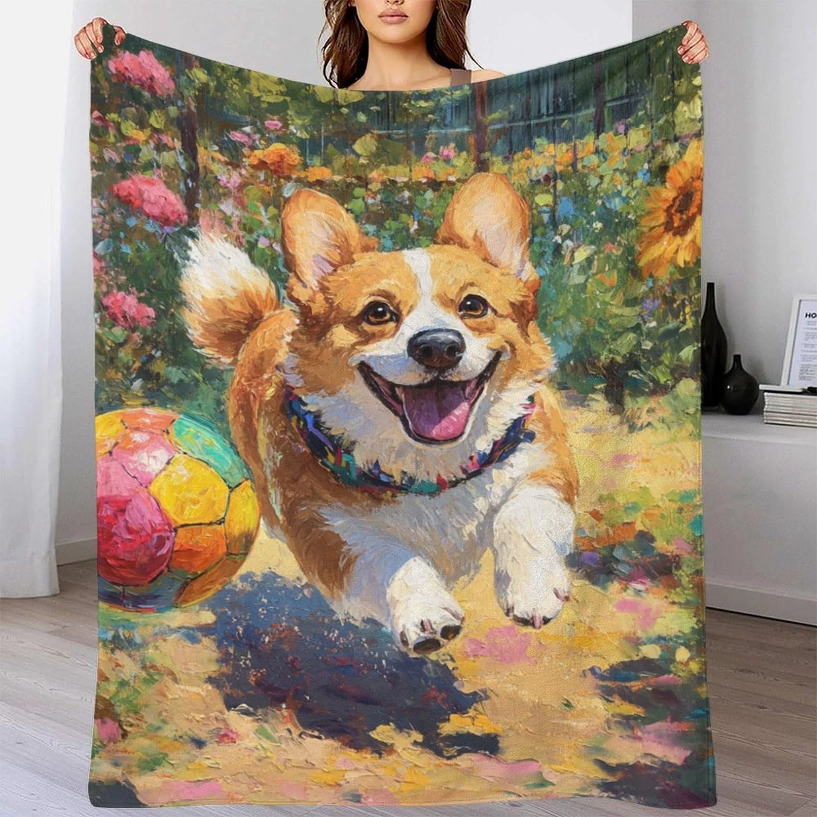 Покривало Corgi Dog Unning Colourful Ball М'яка Плюшева Фланелева, фото №5