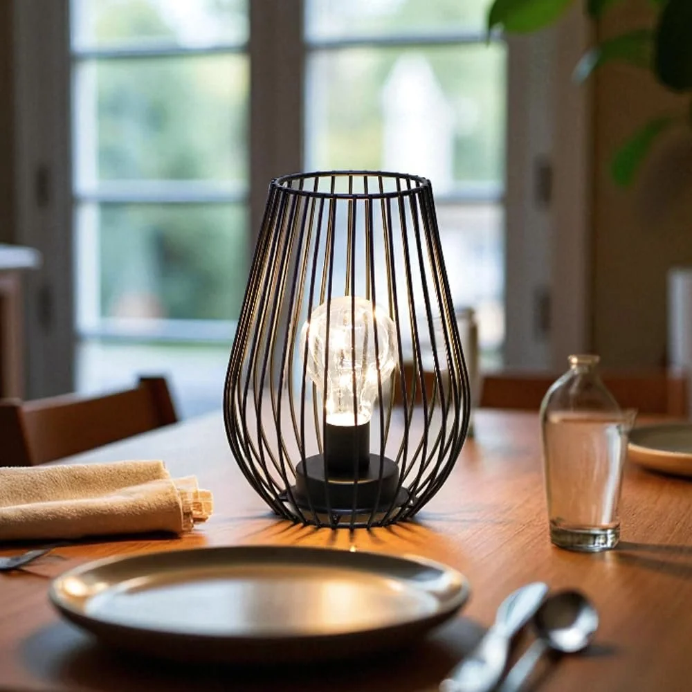 Настільна лампа TRIROCKS Battery Operated Metal Cage 21 cm Чорна, фото №4