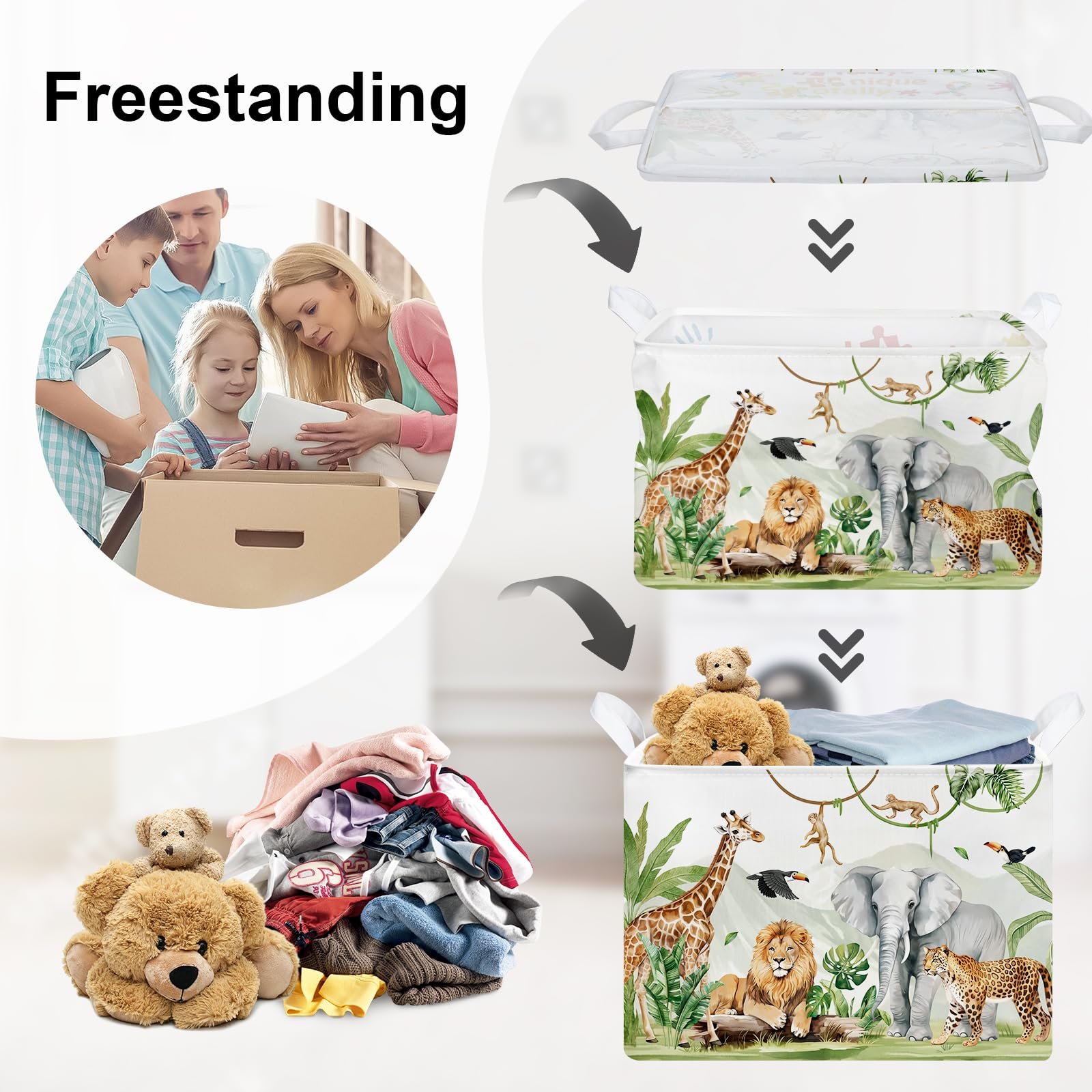 Корзина HUUMONSS Safari Animals Детская для игрушек Складная для мальчиков и девочек 36 л, фото №3