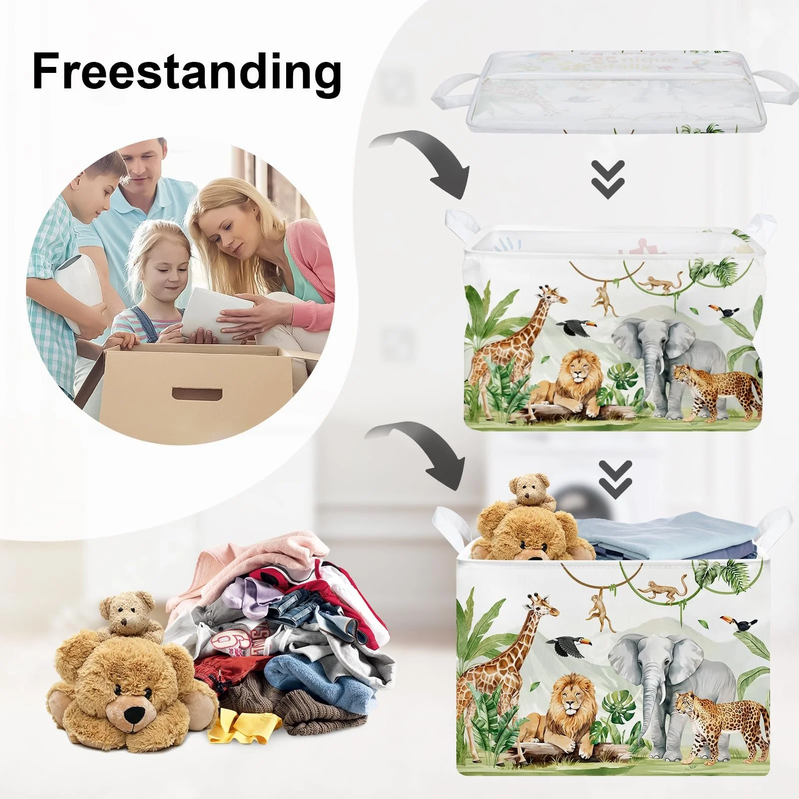 Корзина HUUMONSS Safari Animals Детская для игрушек Складная для мальчиков и девочек 36 л, фото №3 Корзина HUUMONSS Safari Animals Детская для игрушек Складная для мальчиков и девочек 36 л, фото №3