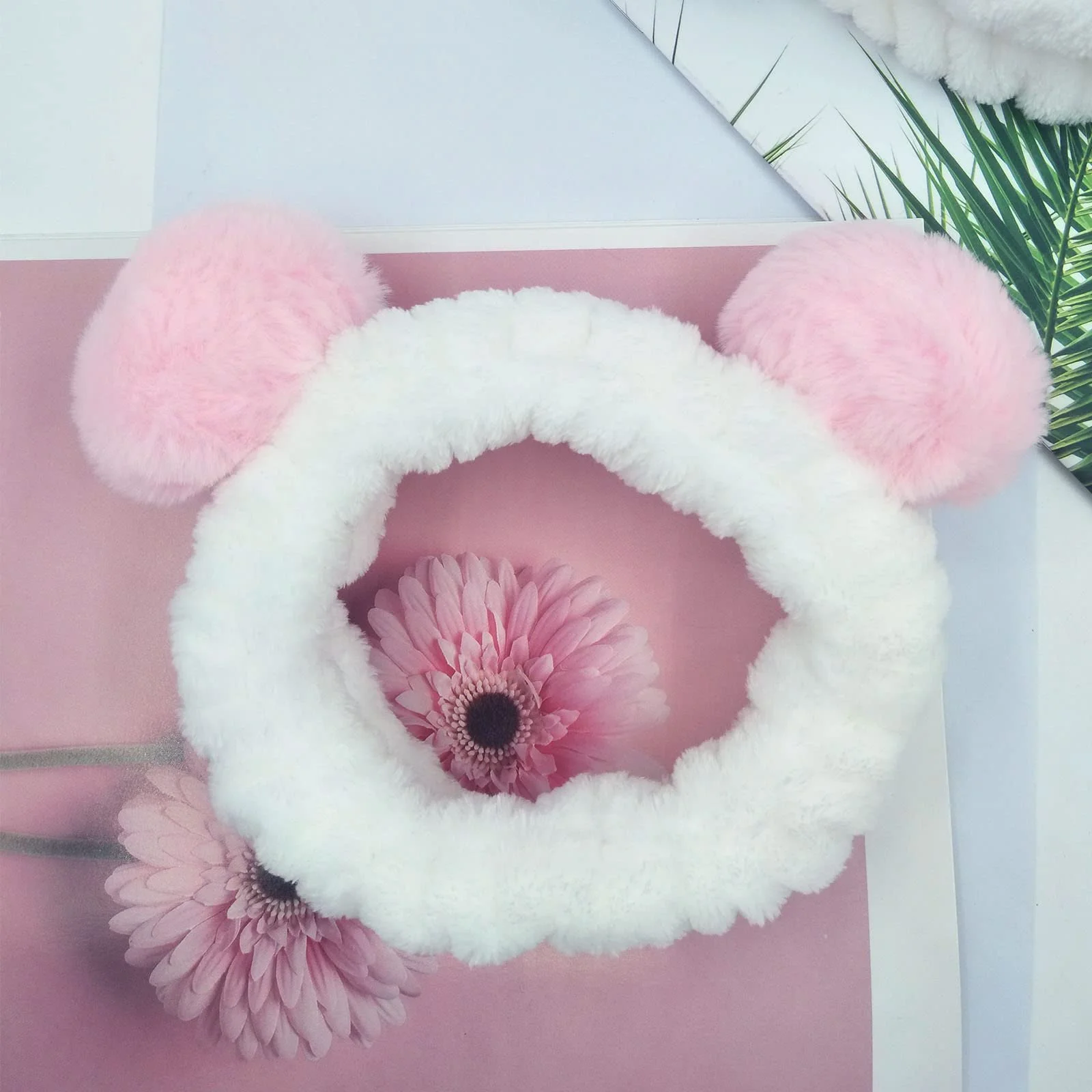 Пов'язка на голову для макіяжу Panda, рожева + чорна, набір 2 шт, фото №4