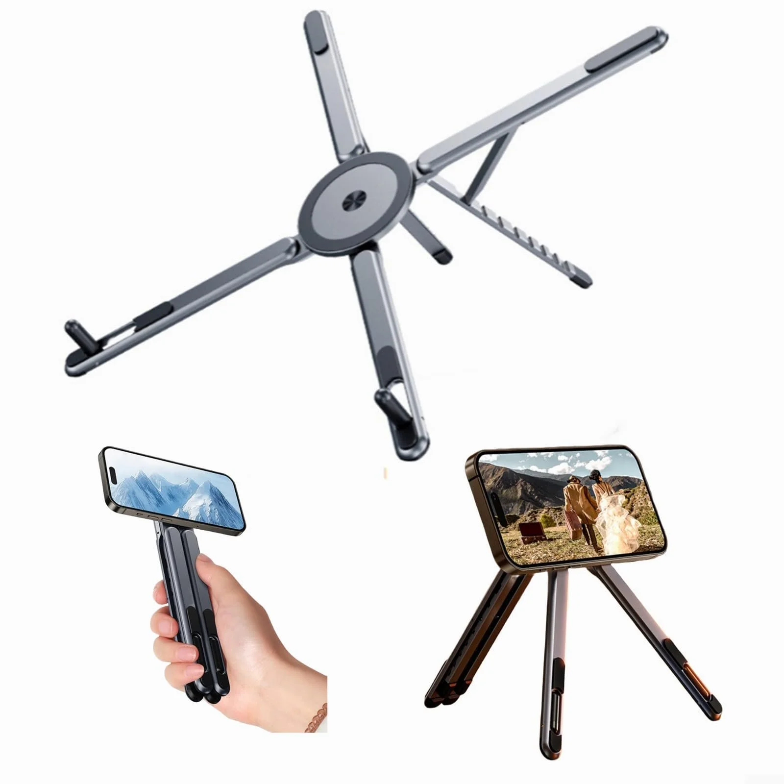 Подставка для ноутбука портативная All-in-One держатель с магнитным держателем для ноутбука, телефона и планшета - алюминий с нескользящим основанием для ноутбуков 10-15.6 дюймов, фото №1