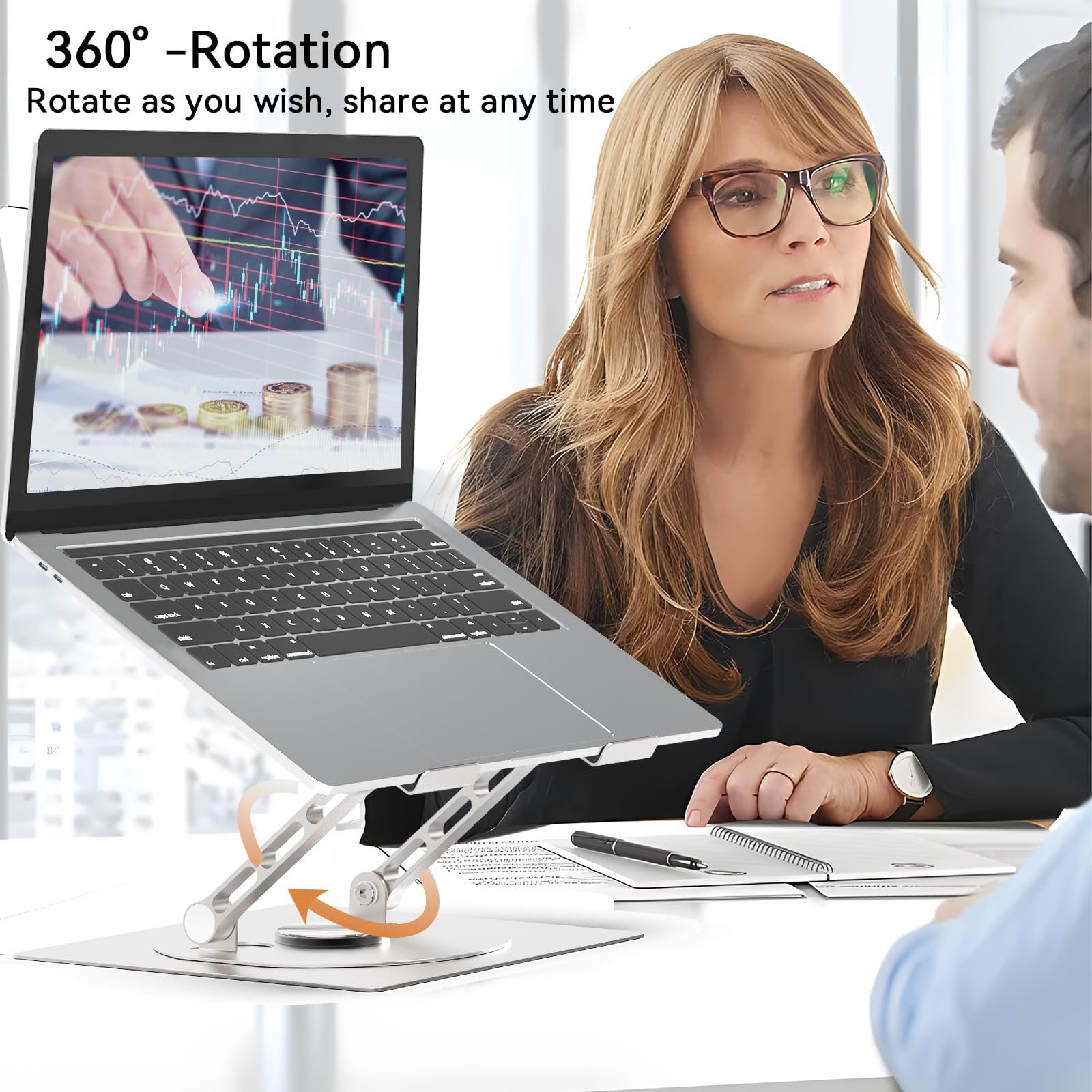 Підставка для ноутбука Shefor, обертова основа 360, регульована по висоті, міцна алюмінієва, фото №2