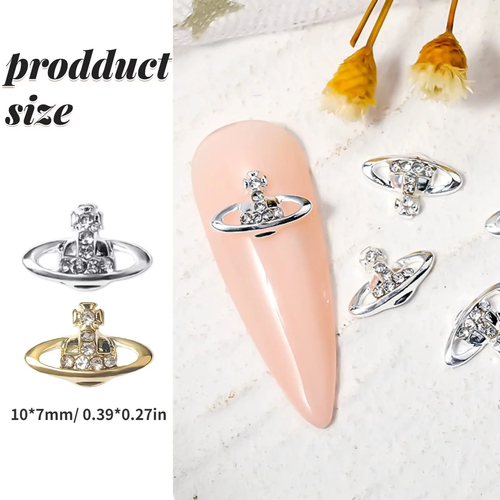 Прикраси для нігтів Планета RUNRAYAY 30шт, Золотий та Срібний, фото №2