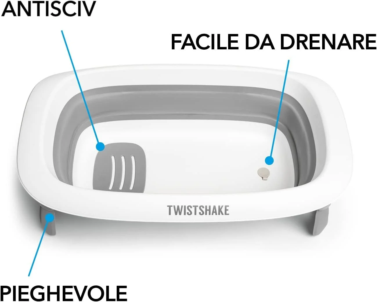 Дитяча ванночка Twistshake з подушкою має гумові ніжки та гумовий килимок Сіро-білий, фото №2 Дитяча ванночка Twistshake з подушкою має гумові ніжки та гумовий килимок Сіро-білий, фото №2