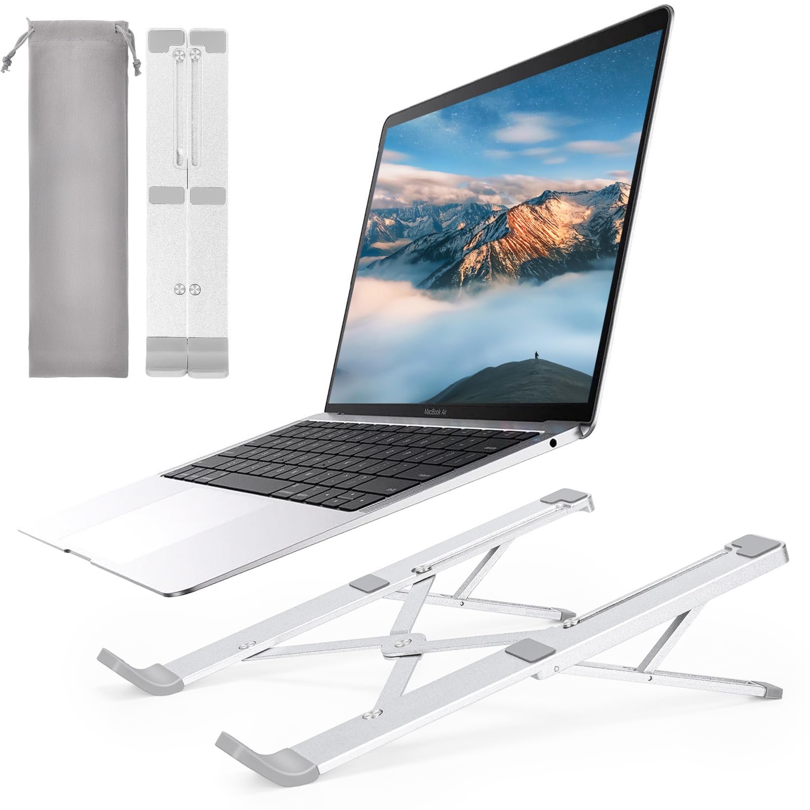 Підставка для ноутбука з 5 рівнями регулювання висоти, складана та портативна з алюмінієвого сплаву, сумісна з ноутбуками 10 - 17,3 дюймів Срібляста, фото №1 Підставка для ноутбука з 5 рівнями регулювання висоти, складана та портативна з алюмінієвого сплаву, сумісна з ноутбуками 10 - 17,3 дюймів Срібляста, фото №1