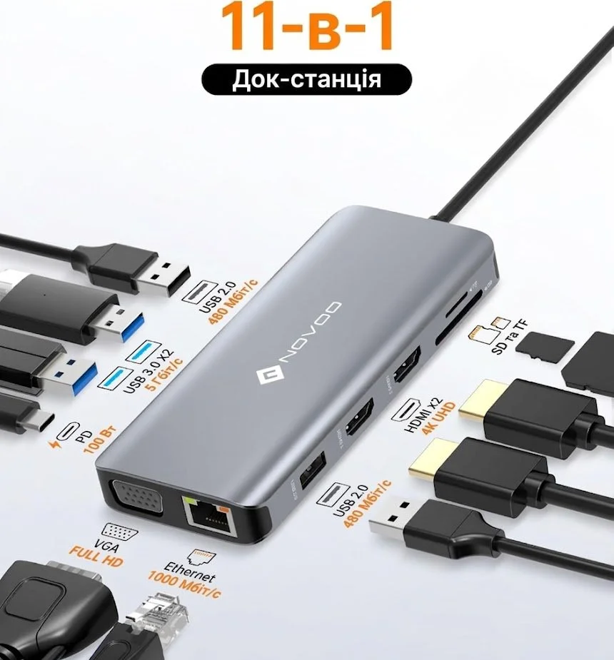 Док-станція NOVOO 11 в 1 універсальна для ноутбука, фото №5