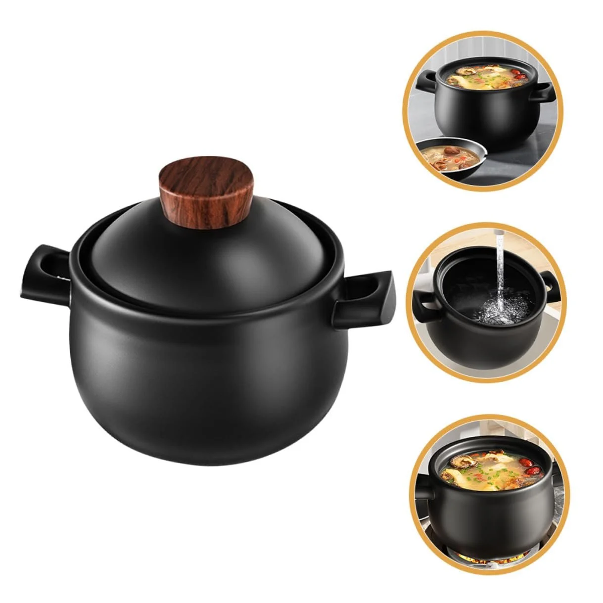 Кастрюля-жаровня Керамика 1.8 l С ручкой и крышкой, фото №8