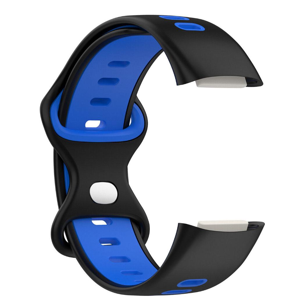 Силиконовый ремешок Primolux Sport для фитнес браслета Fitbit Charge 5 Black&Blue размер М, фото №2
