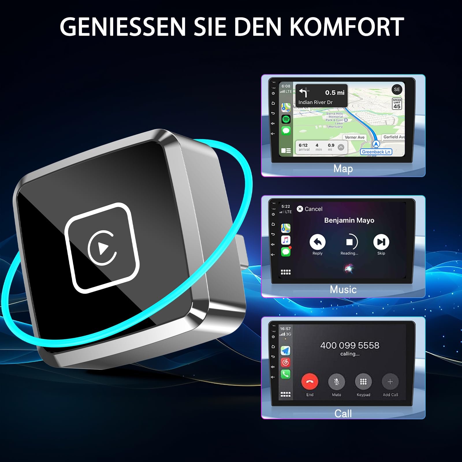 Адаптер CarPlay Беспроводной Mini для Apple, обновление 2025, преобразует проводной CarPlay в беспроводной для iPhone, USB C/A Plug and Play только для iOS 10+, фото №4