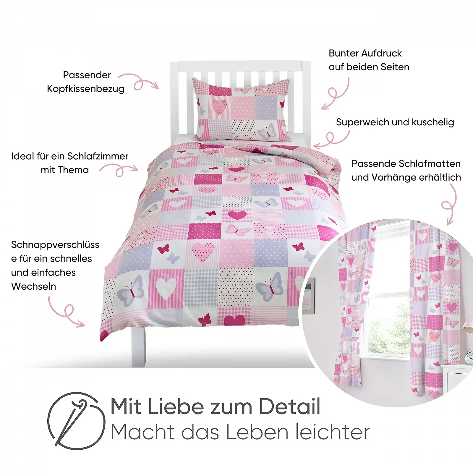 Комплект дитячої постільної білизни Bloomsbury Mill Hearts & Butterflies Patchwork, фото №4