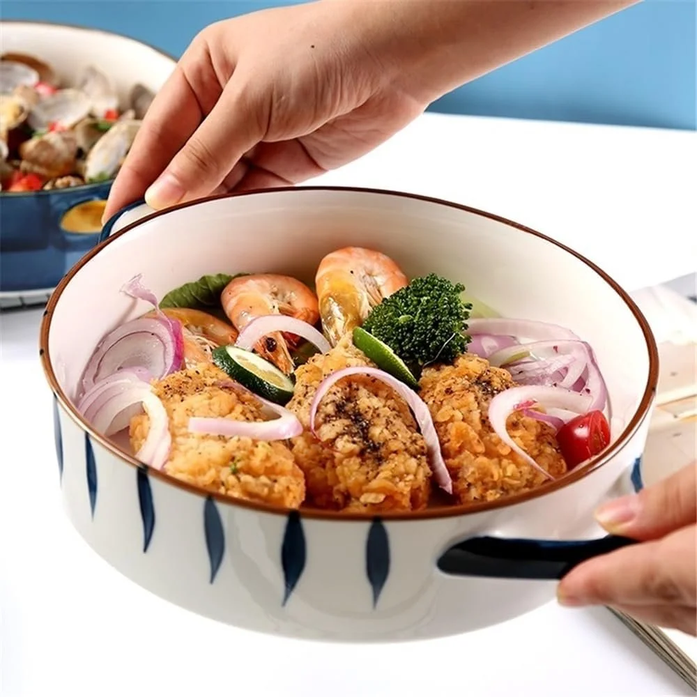 Форма для запікання Керамічна кругла з подвійними ручками 25,5 x 25,5 x 6 см, фото №4 Форма для запікання Керамічна кругла з подвійними ручками 25,5 x 25,5 x 6 см, фото №4