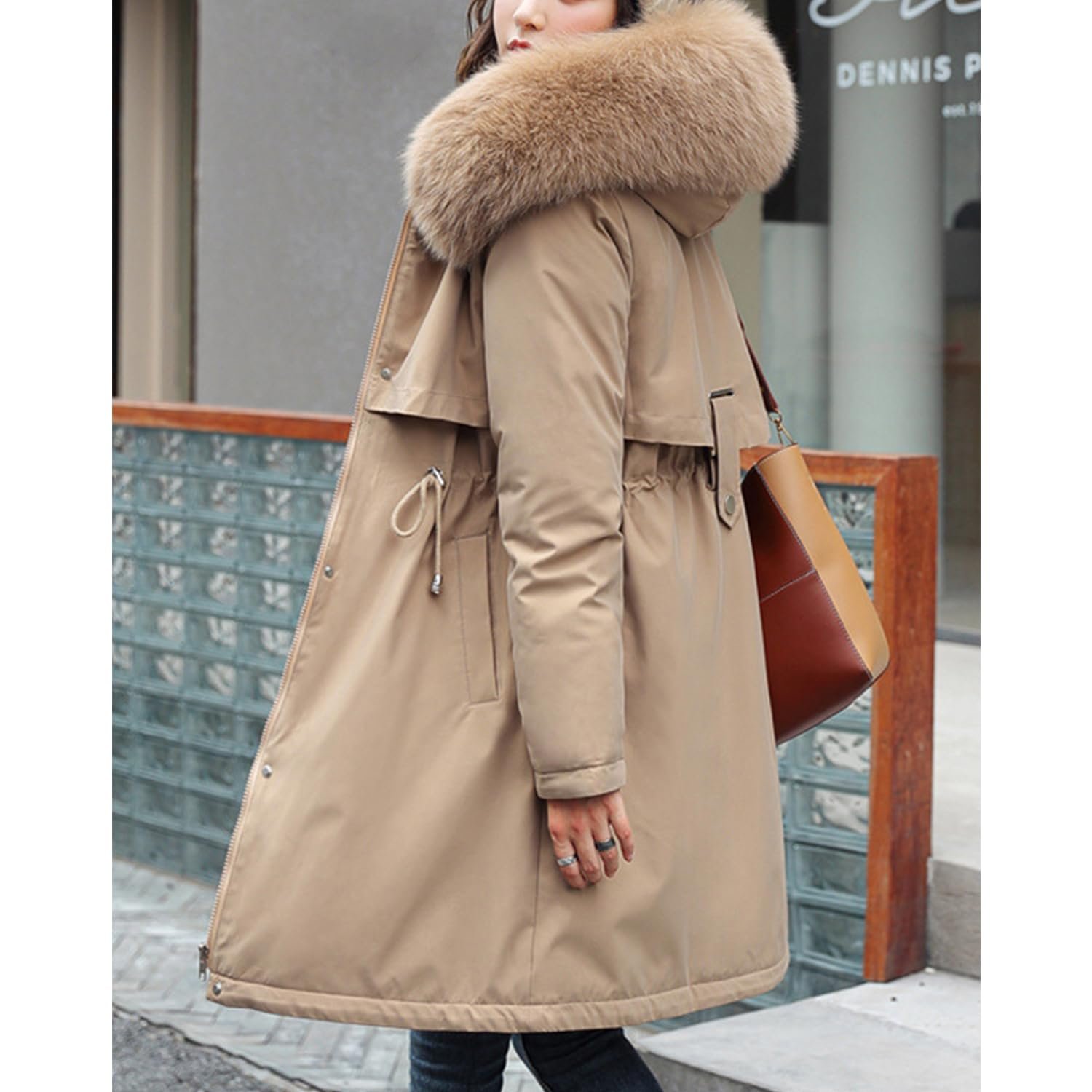 Жіноча парка з капюшоном зі штучного хутра, тепла, фото №6