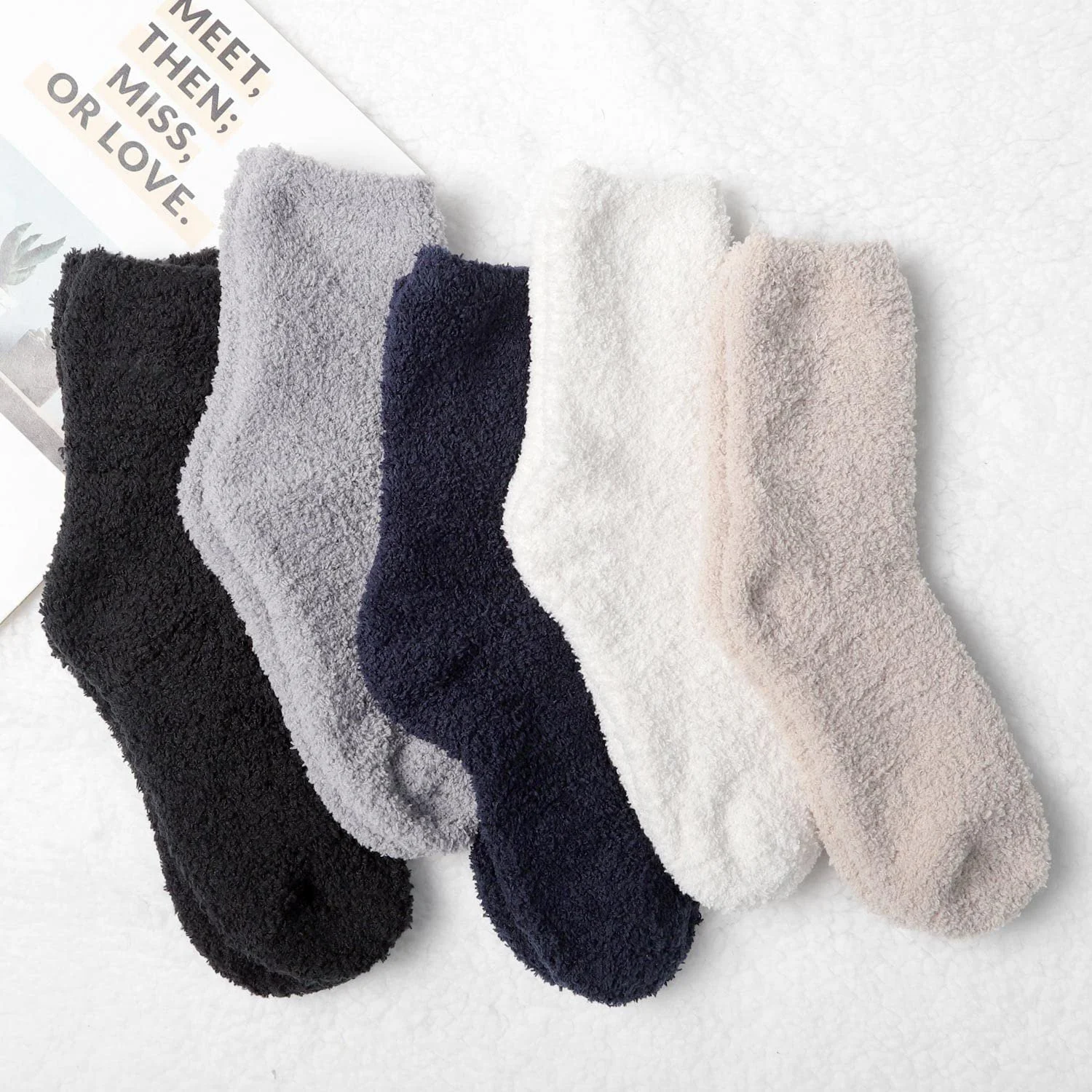 Носки HIALTODAY из кораллового флиса, теплые плюшевые носки, мягкие комфортные носки - 5/6 пар, фото №7