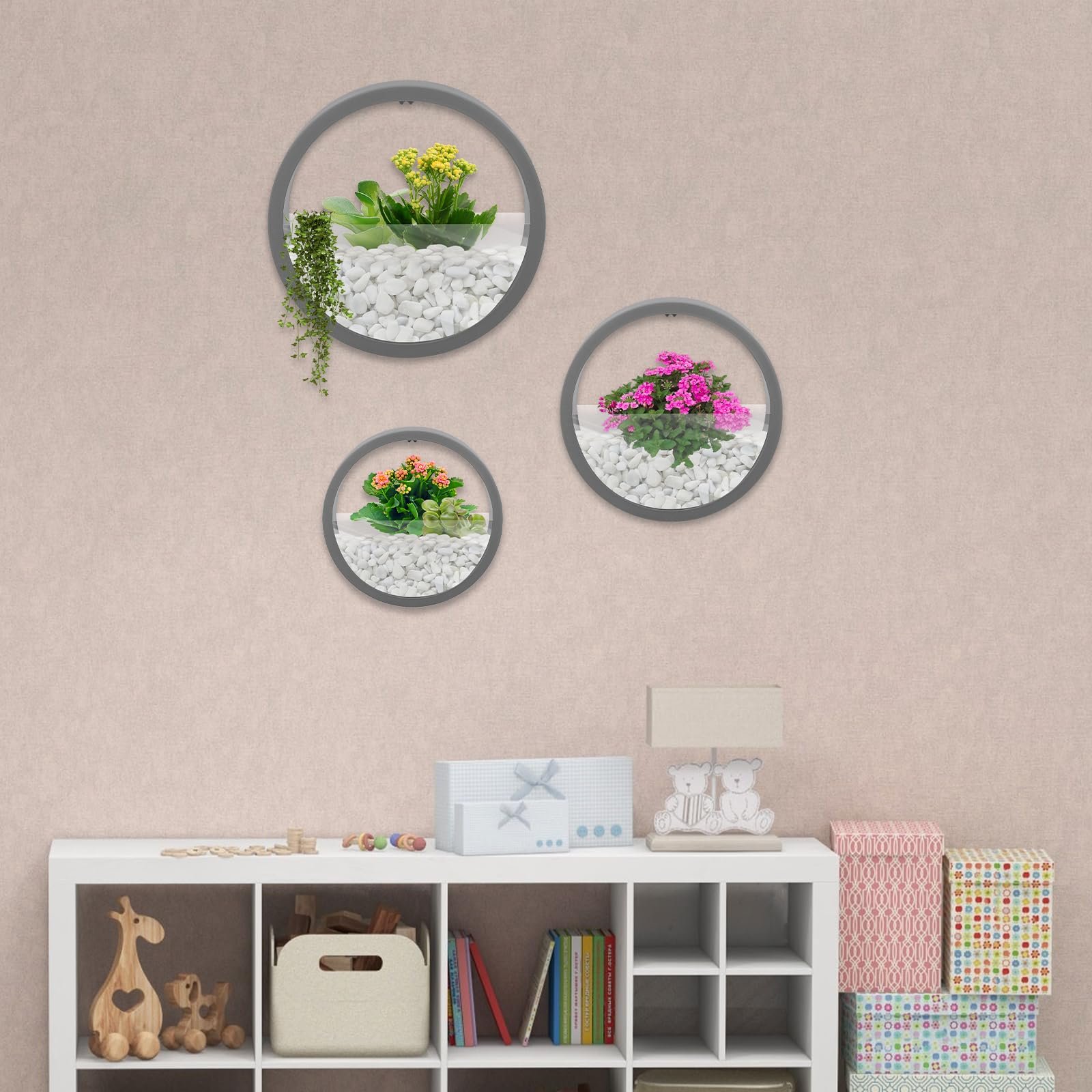 Настінні квіткові горщики 3 шт. Круглі ABS Сірий, фото №7 Настінні квіткові горщики 3 шт. Круглі ABS Сірий, фото №7