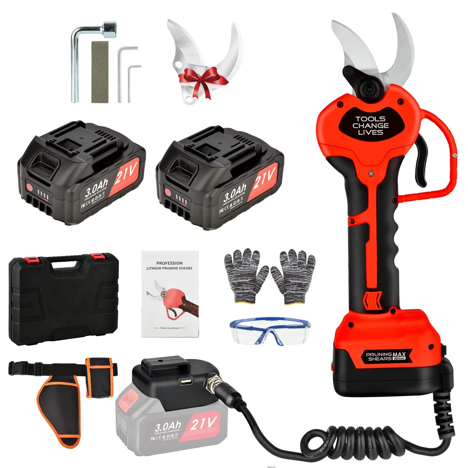 Акумуляторний секатор 21 V 2 x 3000 mAh, фото №1