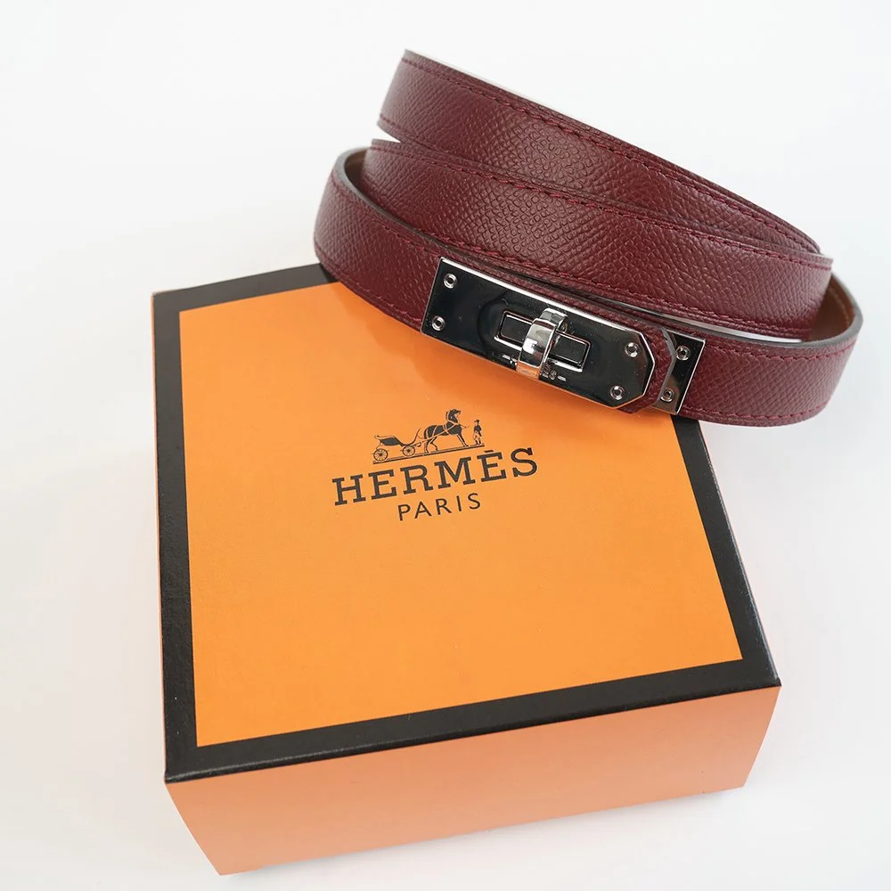 Женский тонкий бордовый ремень Hermes, фото №7
