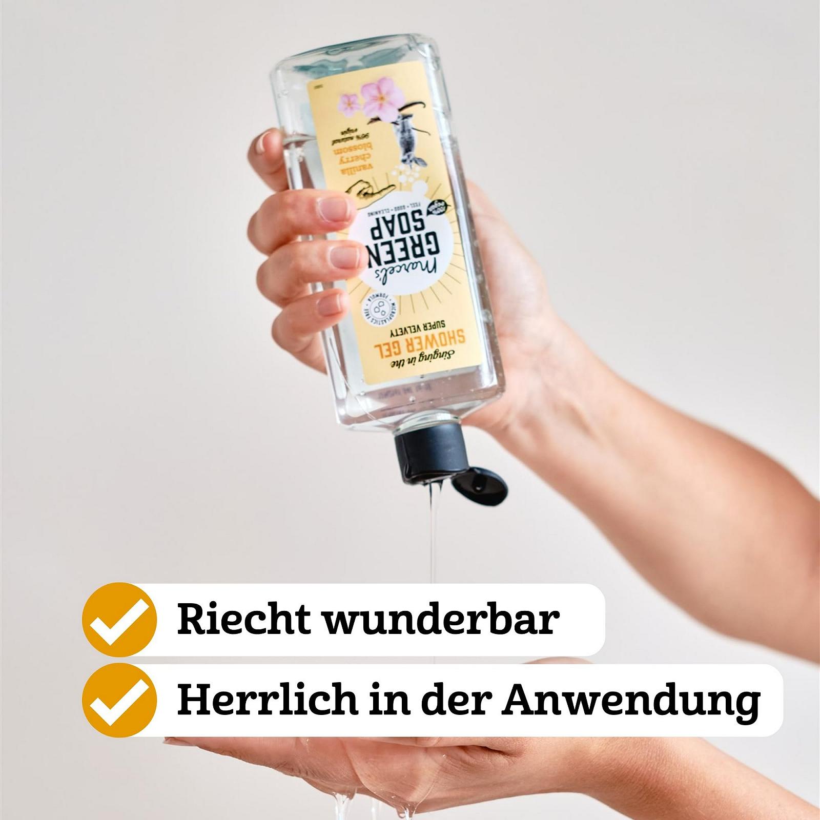 Гель для душа Marcel's Green Soap Vanilla & Cherry Blossom без микропластика в бутылке из переработанного пластика 98% биоразлагаемый веганский, фото №3