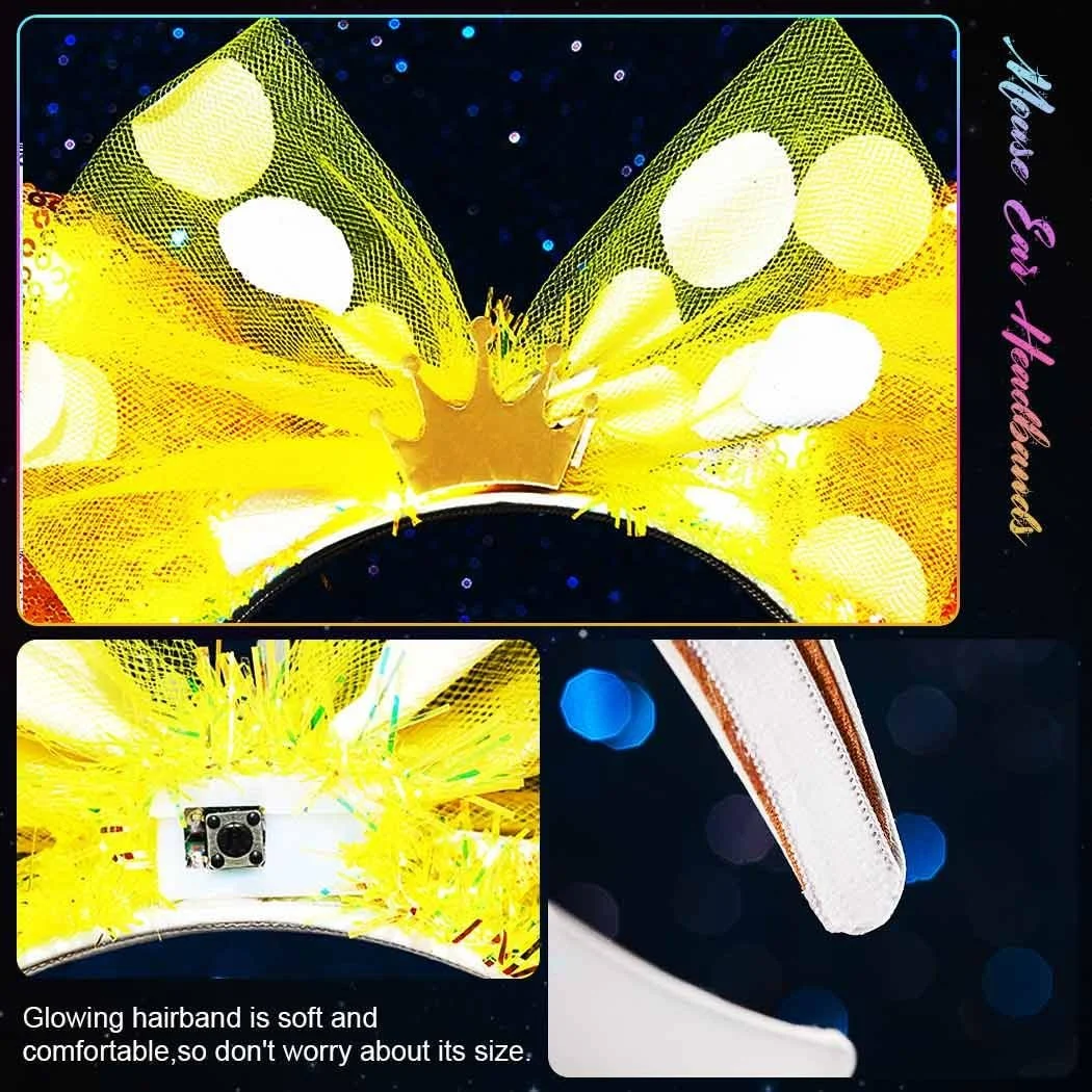 Обруч Ушки Мыши С Подсветкой Блестящие Уши, фото №4