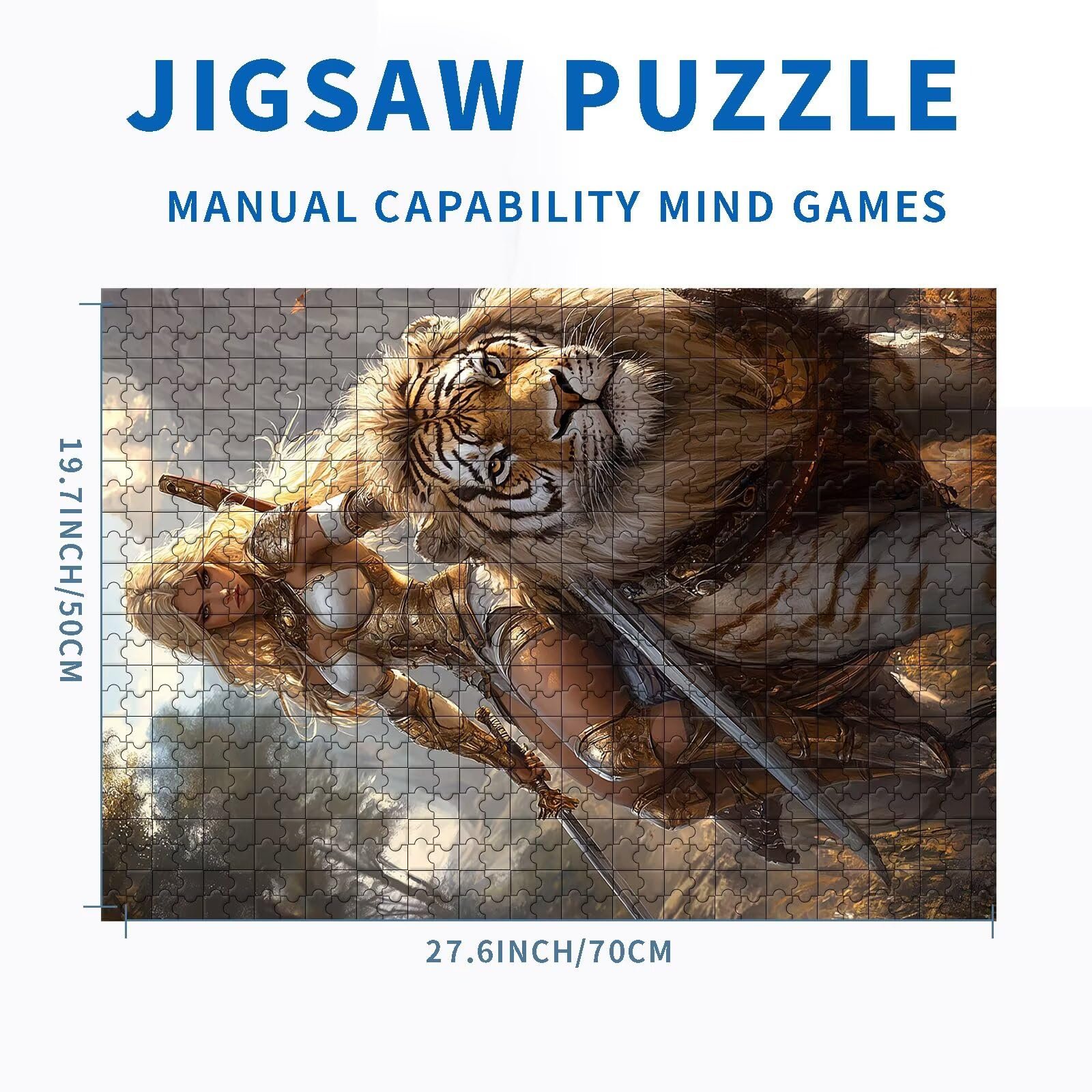 Пазл Девушка-воин, Гигантский тигр и лев Конное искусство 1000 деталей 70 х 50 см, фото №2