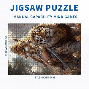 Пазл Девушка-воин, Гигантский тигр и лев Конное искусство 1000 деталей 70 х 50 см synthetic.ua - Фото 1