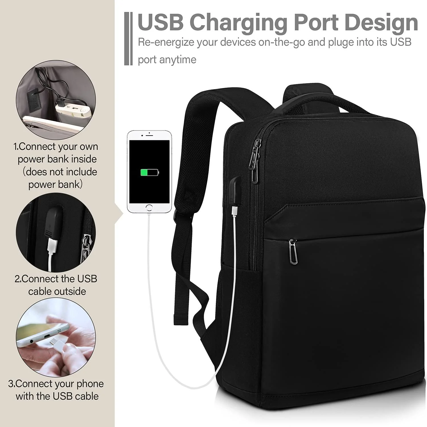 Рюкзак для ноутбука SONAMBULO 15.6 дюйма з USB Чорний, фото №2 Рюкзак для ноутбука SONAMBULO 15.6 дюйма з USB Чорний, фото №2