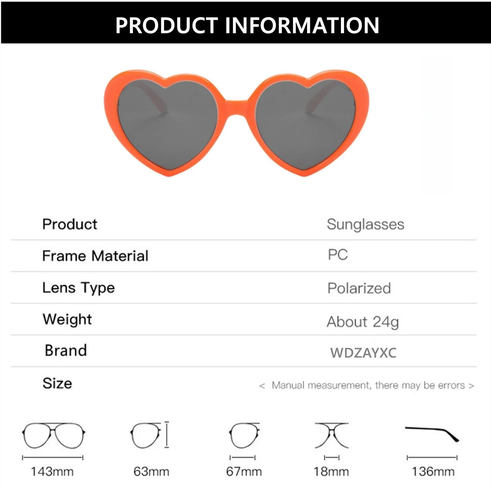 Поляризовані сонцезахисні окуляри великого розміру у формі серця в стилі ретро WDZAYXC із захистом UV400, фото №3