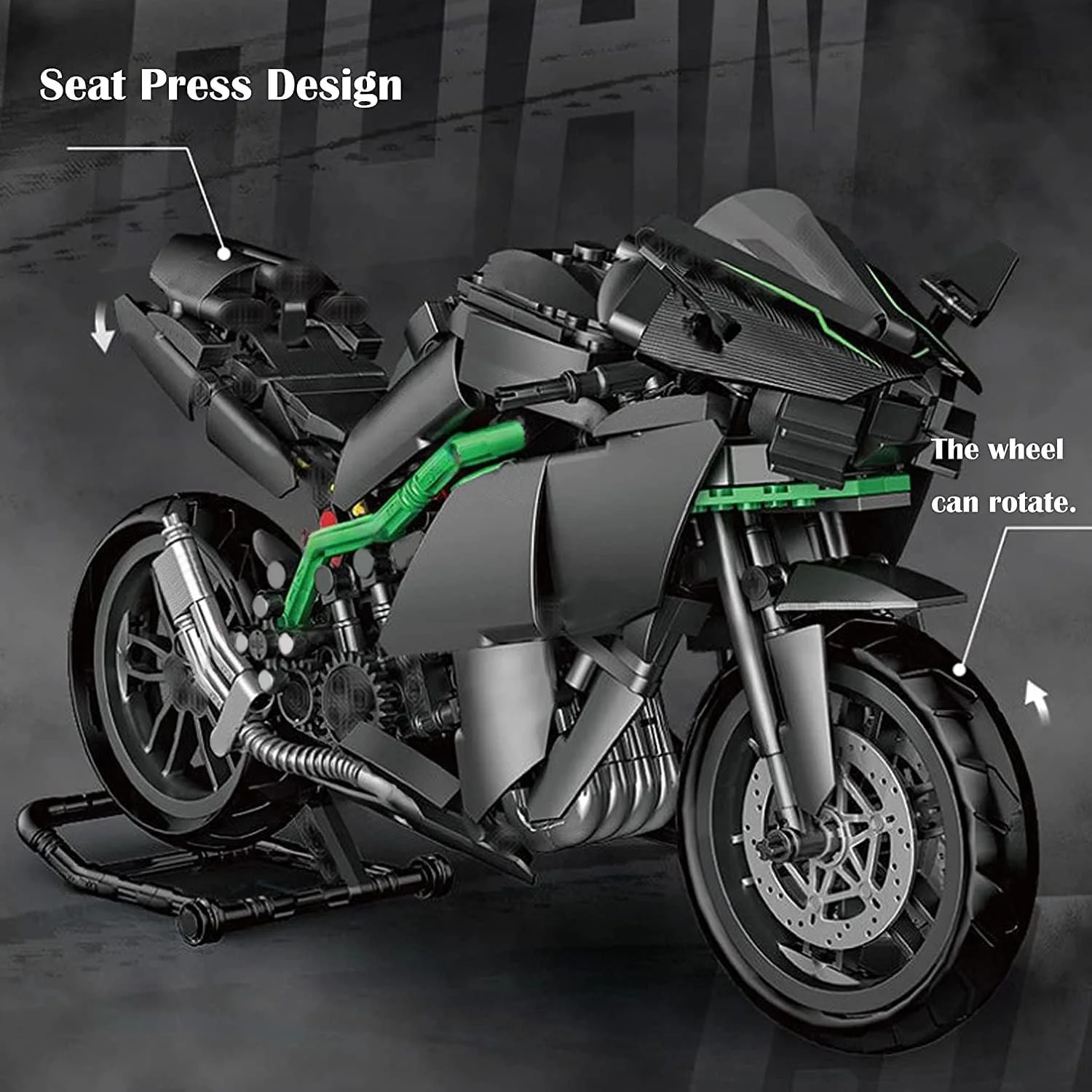 Конструктор Мотоцикл YILETKC Technik Kawasaki H2R, 888 деталей, технологичный супермотоцикл, конструктор гоночного мотоцикла, подарок для взрослых и подростков, фото №3 Конструктор Мотоцикл YILETKC Technik Kawasaki H2R, 888 деталей, технологичный супермотоцикл, конструктор гоночного мотоцикла, подарок для взрослых и подростков, фото №3