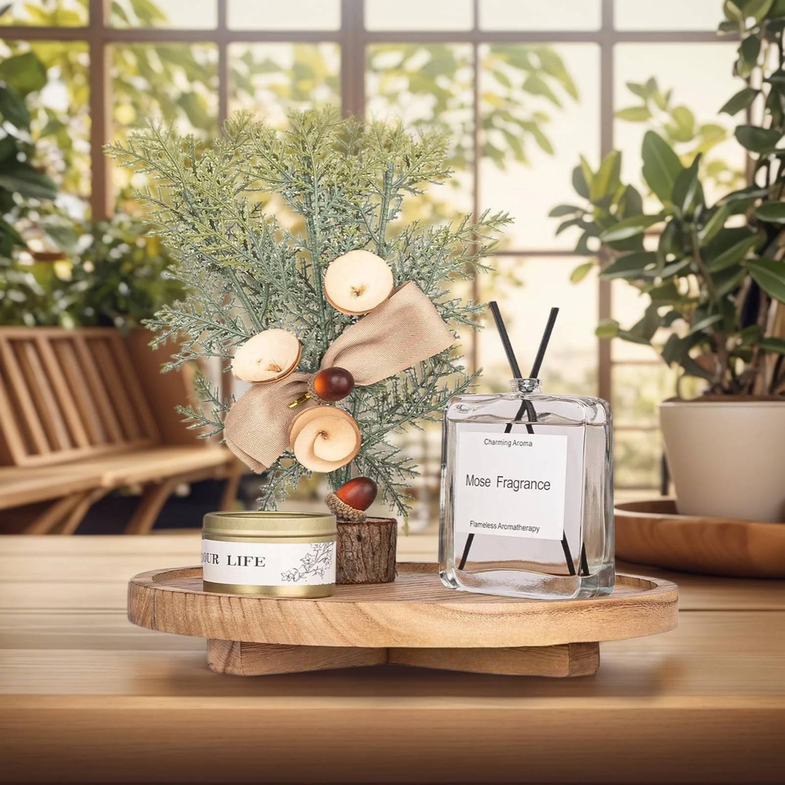 Деревянный поднос круглый для свечей в деревенском стиле., фото №4 Деревянный поднос круглый для свечей в деревенском стиле., фото №4