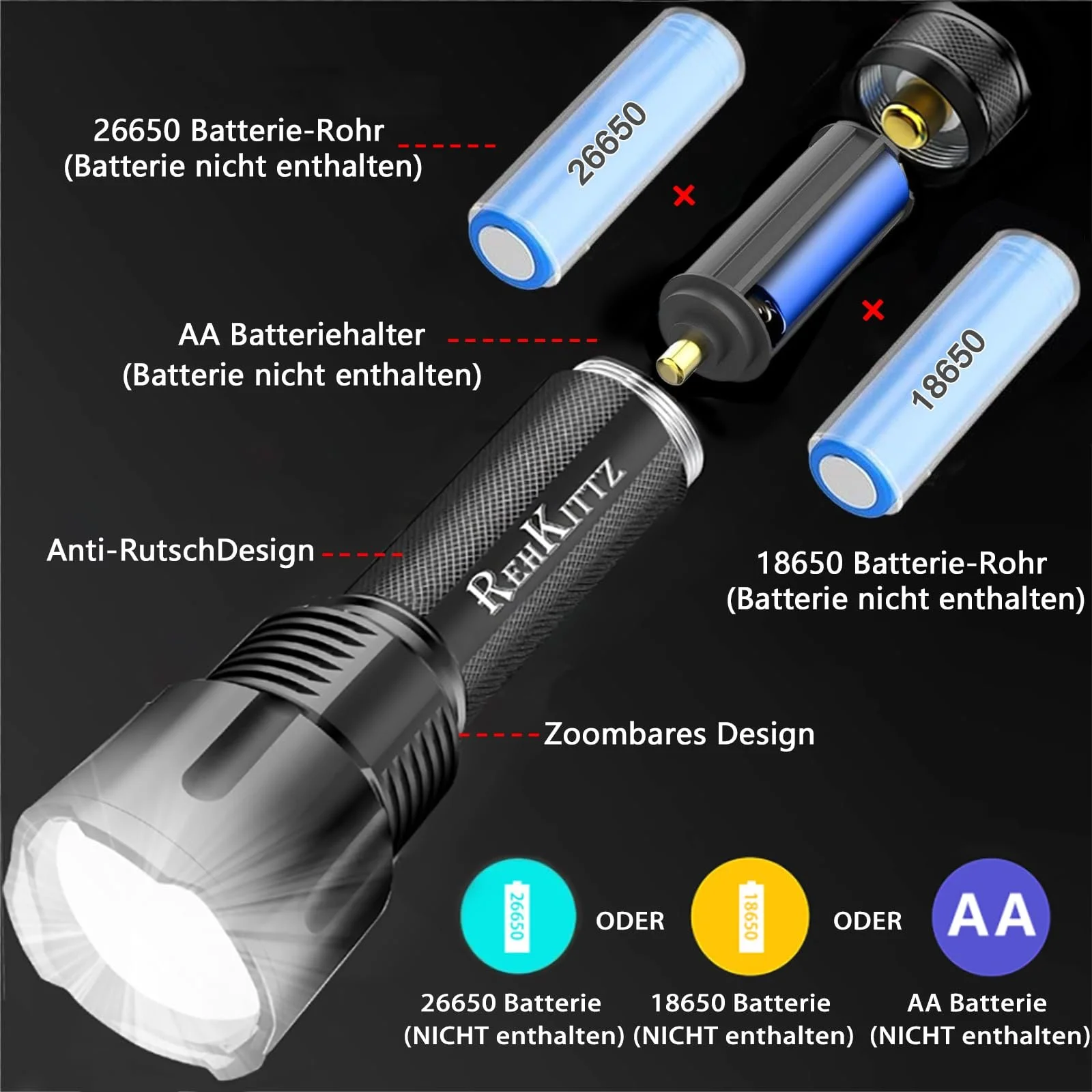 LED ліхтар Rekitz Cree Регульований фокус, фото №3