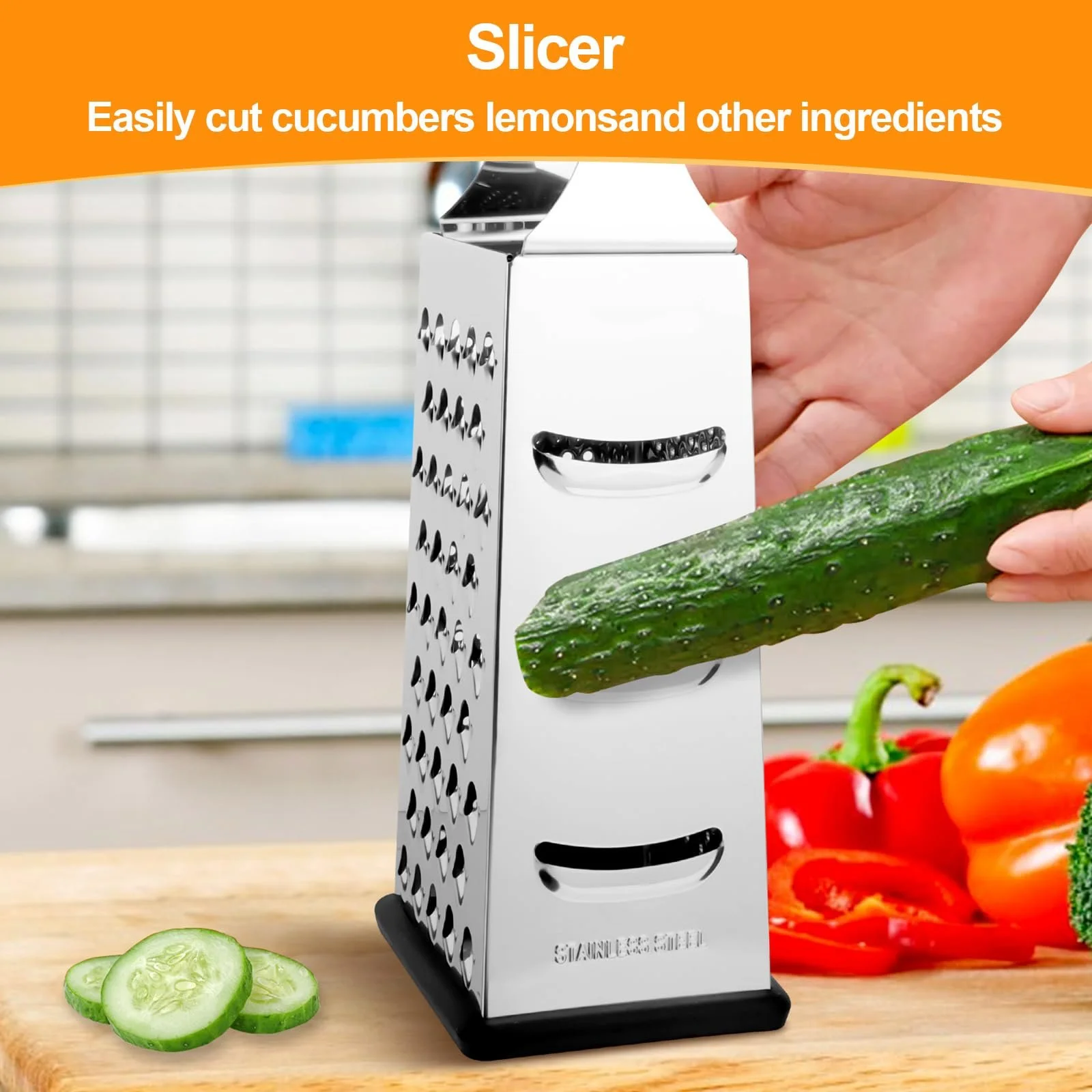 Терка квадратна з нержавіючої сталі, 4-стороння, фото №5 Терка квадратна з нержавіючої сталі, 4-стороння, фото №5