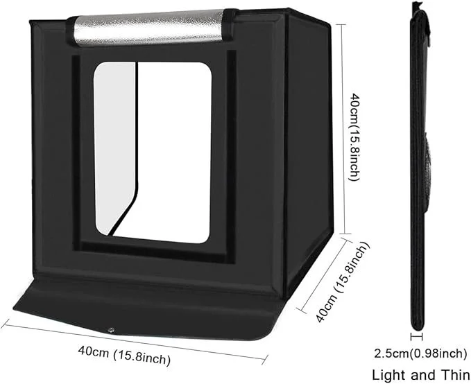 Фотобокс YOTTO 40х40 см 2xLED / Регулювання яскравості / 6 фонів / Чорний, фото №2