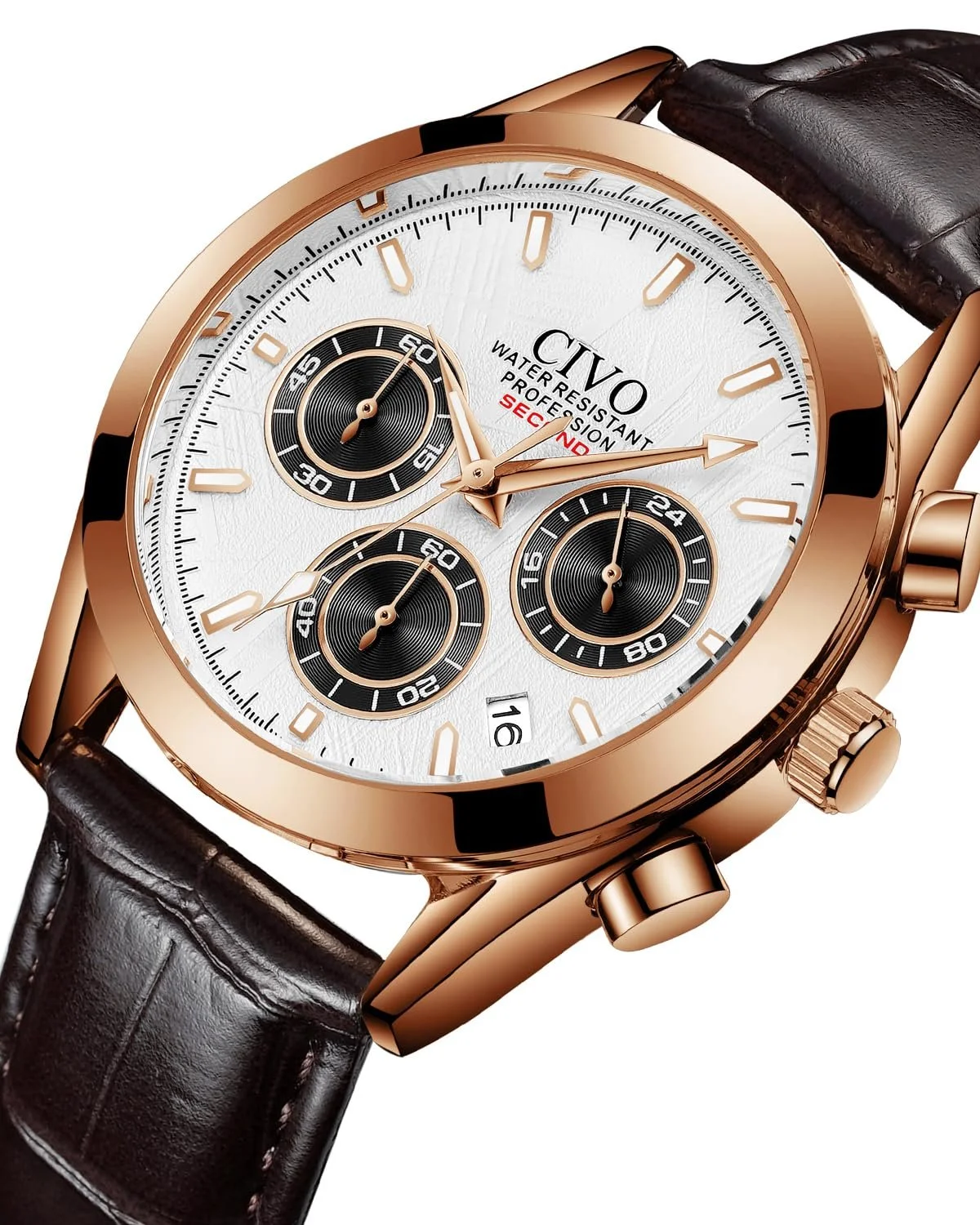 Чоловічий годинник CIVO Хронограф: аналоговий годинник з нержавіючої сталі зі шкіряним ремінцем, фото №2