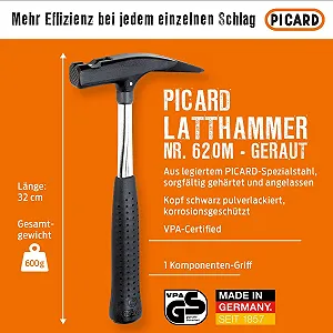 Кровельный молоток Picard 620M 600 г шероховатый с магнитным держателем гвоздей коррозионностойкий эргономичная рукоятка 320 мм synthetic.ua - Фото 1