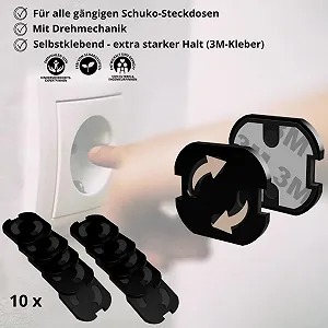 Заглушки для розеток GADGETTO 10 x Self-Adhesive Schuko Twist Mechanism Черные synthetic.ua - Фото 1