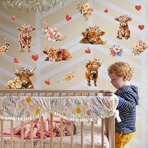 Наклейка на стіну SUPERDANT Хайлендська корова Акварель Вінілова 96 x 30 см - Фото 1