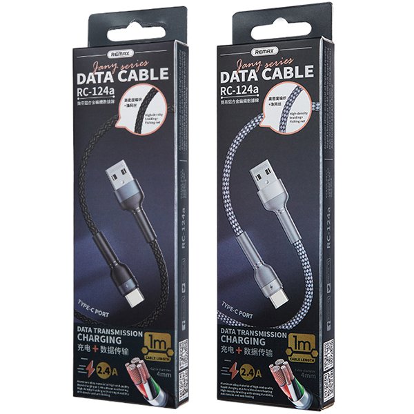 Дата кабель для заряджання REMAX RC-124a USB 2.0 — Type-C 2.4A (1м) Срібний, фото №1