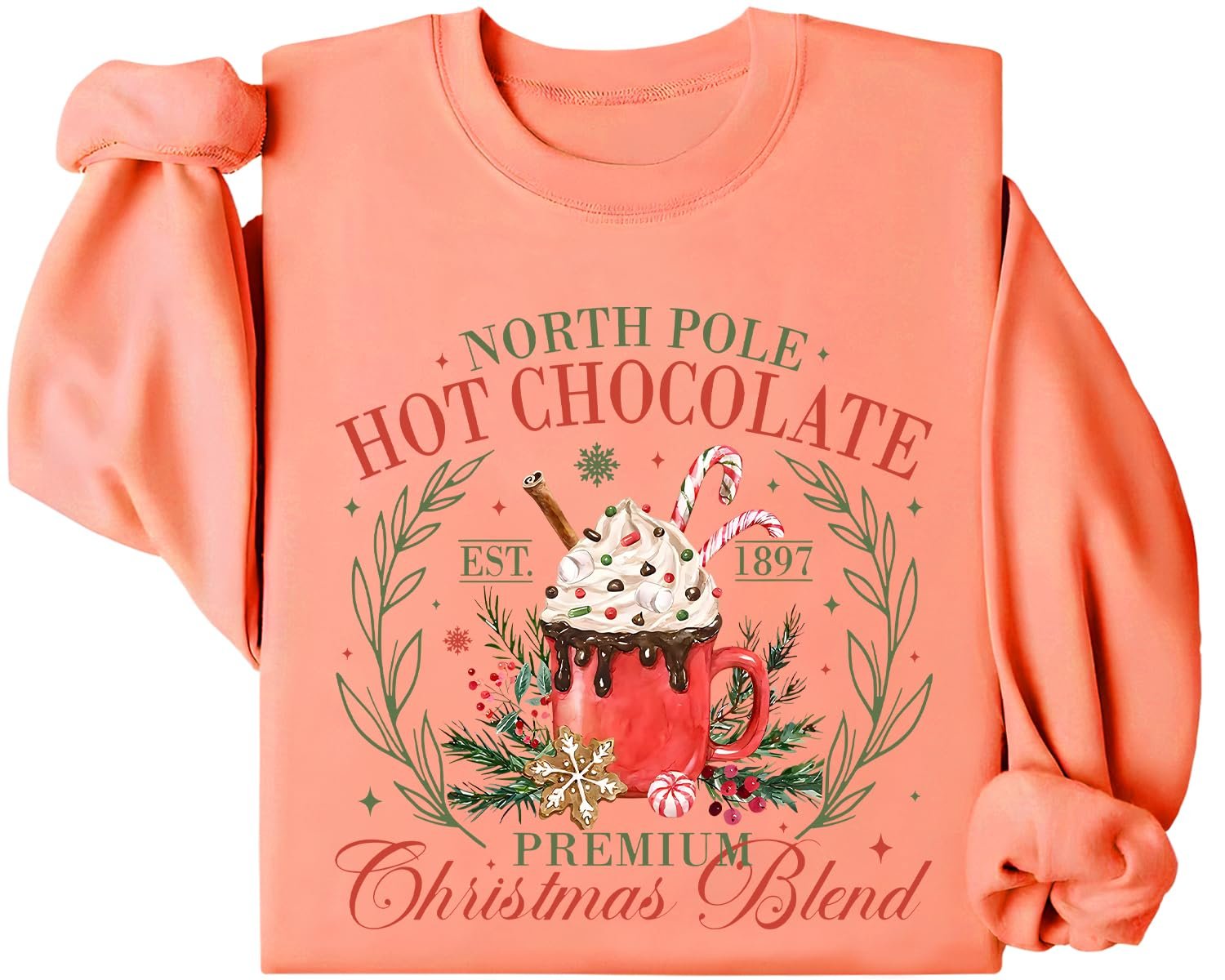 Свитшот North Pole North Pole Hot Chocolate Свитшот Горячий Шоколад Свитшот с оленем Рождественская рубашка, фото №1