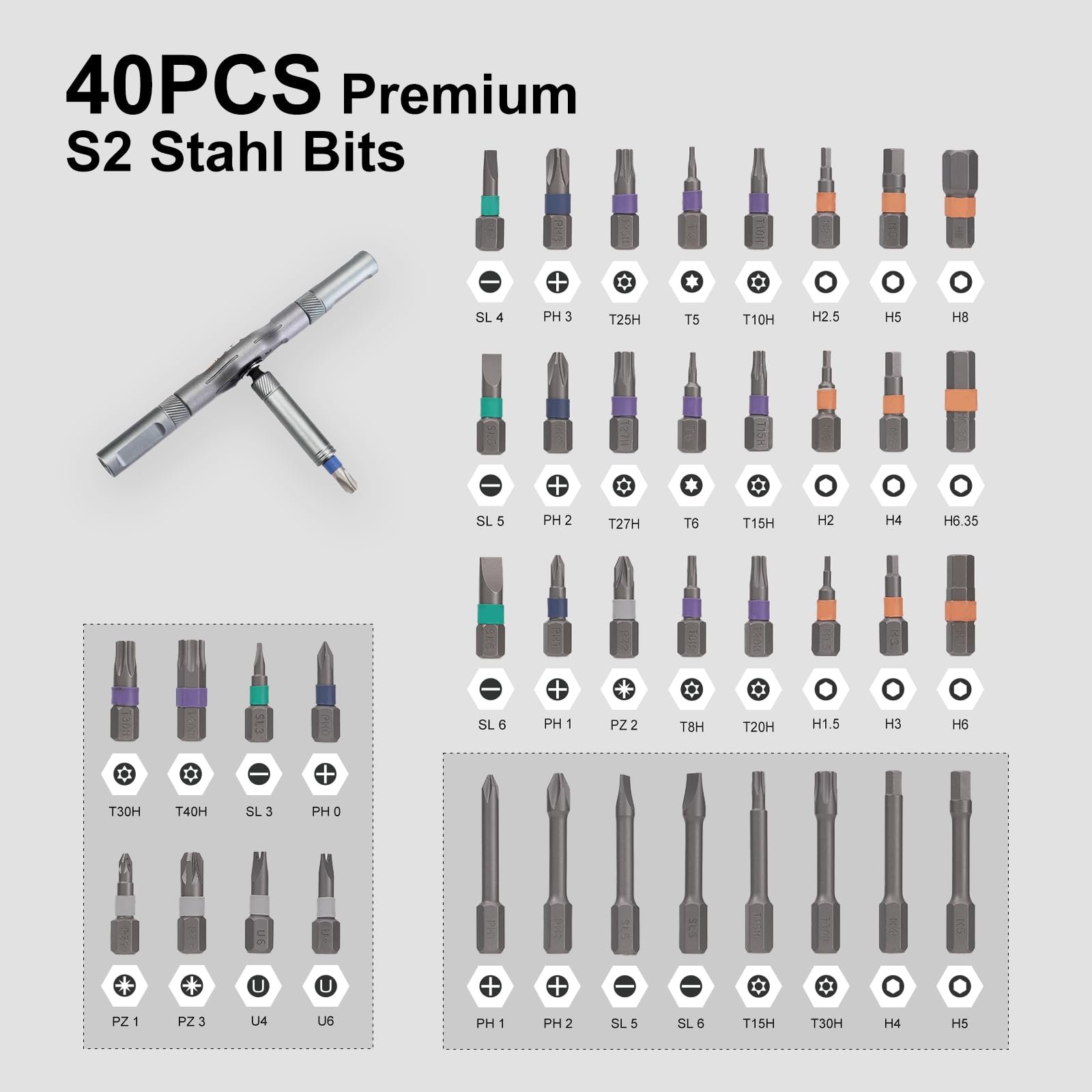 Набір викруток EZARC Precision Mechanic 42 в 1 з магнітною ручкою та знімним Т-образним трещітковим гачком, фото №5