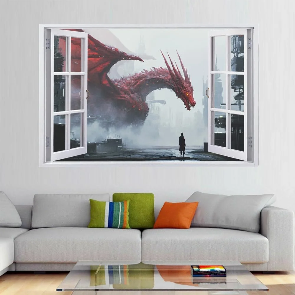 3D наклейка на стіну Dragon Breakthrough City Ruins 67 x 45 см, фото №5