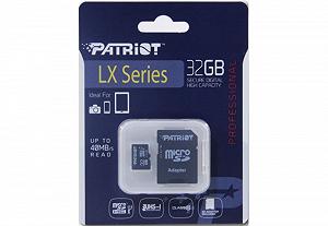 Карта памяти MicroSDHC 32GB UHS-I Class 10 Patriot LX SD-adapter PSF32GMCSDHC10