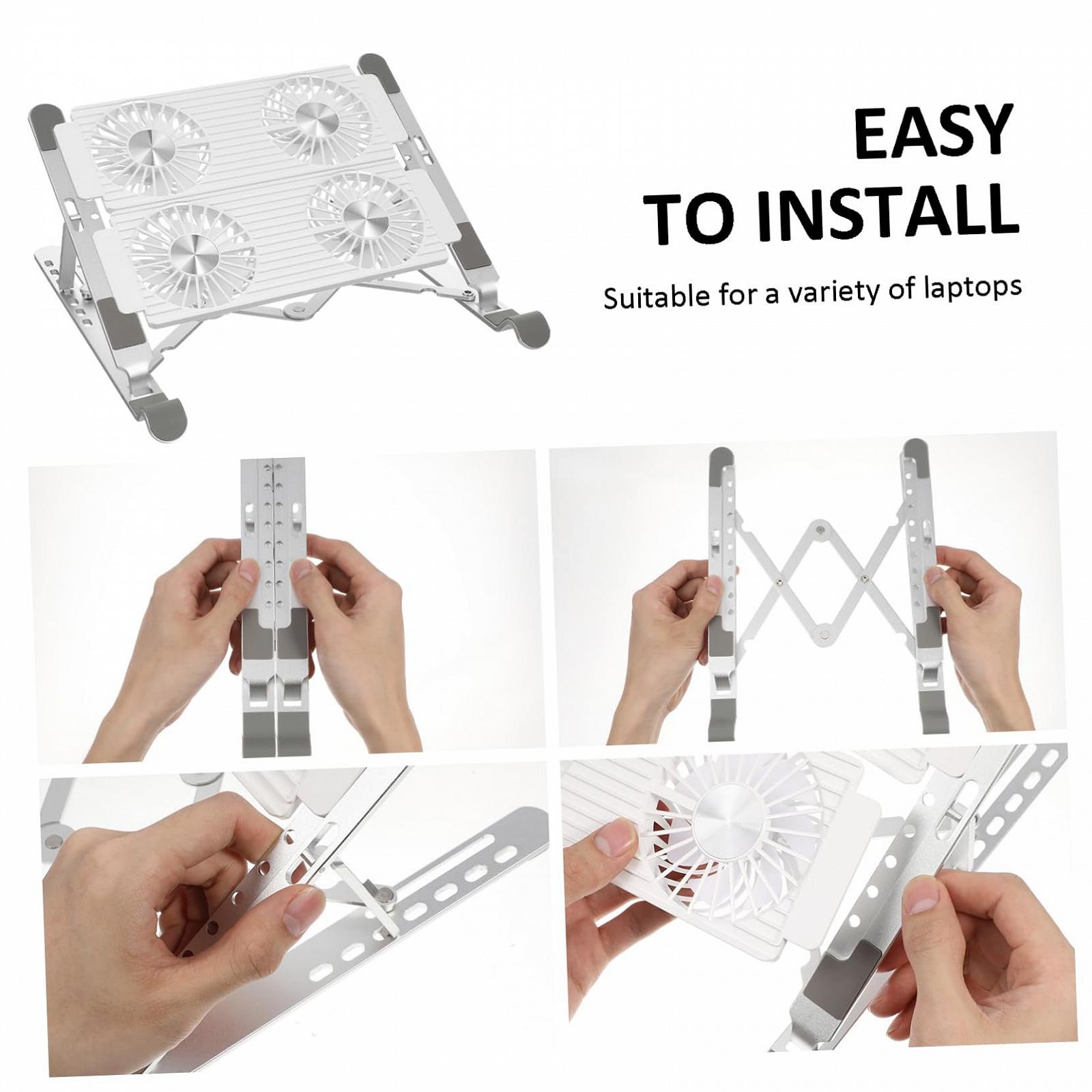 Регулируемая Подставка для Ноутбука UKCOCO с Вентиляторами Алюминиевая Охлаждающая Подкладка для Стола Эффективное Охлаждение Ноутбука Эргономичная Высота Стабильная Подставка, фото №3