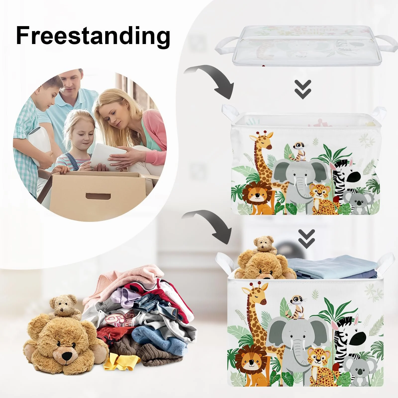 Корзина для игрушек HUUMONSS Tropical Animals для детей, складная, для мальчиков и девочек, 36 л, фото №3 Корзина для игрушек HUUMONSS Tropical Animals для детей, складная, для мальчиков и девочек, 36 л, фото №3