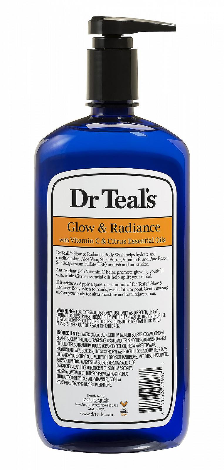 Гель для душа Dr. Teal's Glow & Radiance с чистой солью Эпсома, витамином C и эфирными маслами цитрусовых 24 жидких унции, фото №3