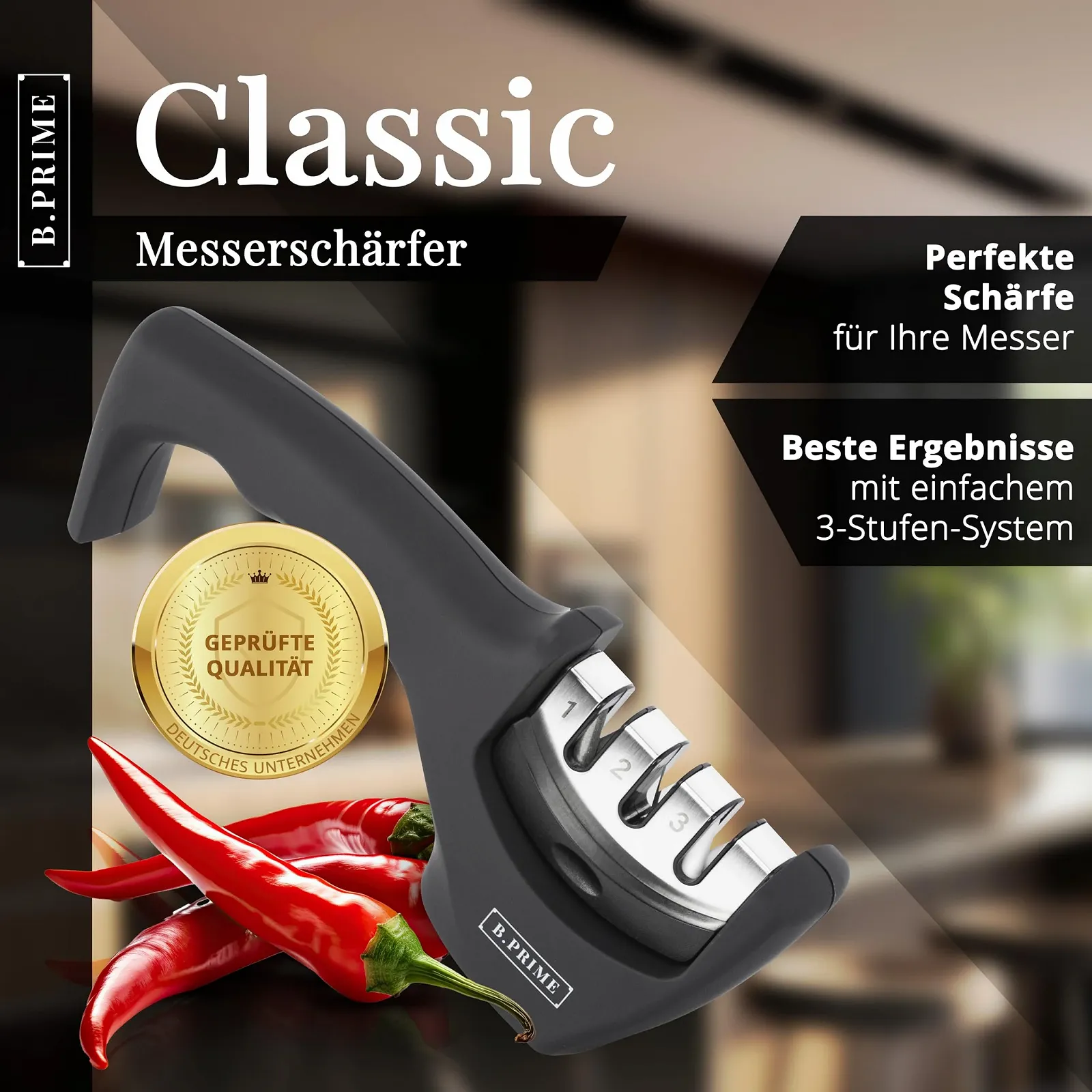 Точилка для ножів B.Prime Classic 3-етапна алмазна з вольфрамовою сталлю та керамікою, фото №2