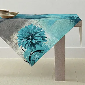 Скатертина Retro Turquoise Grey Flower Farmhouse Rustic Oil Painting Washable 85 x 85 см - Фото 1