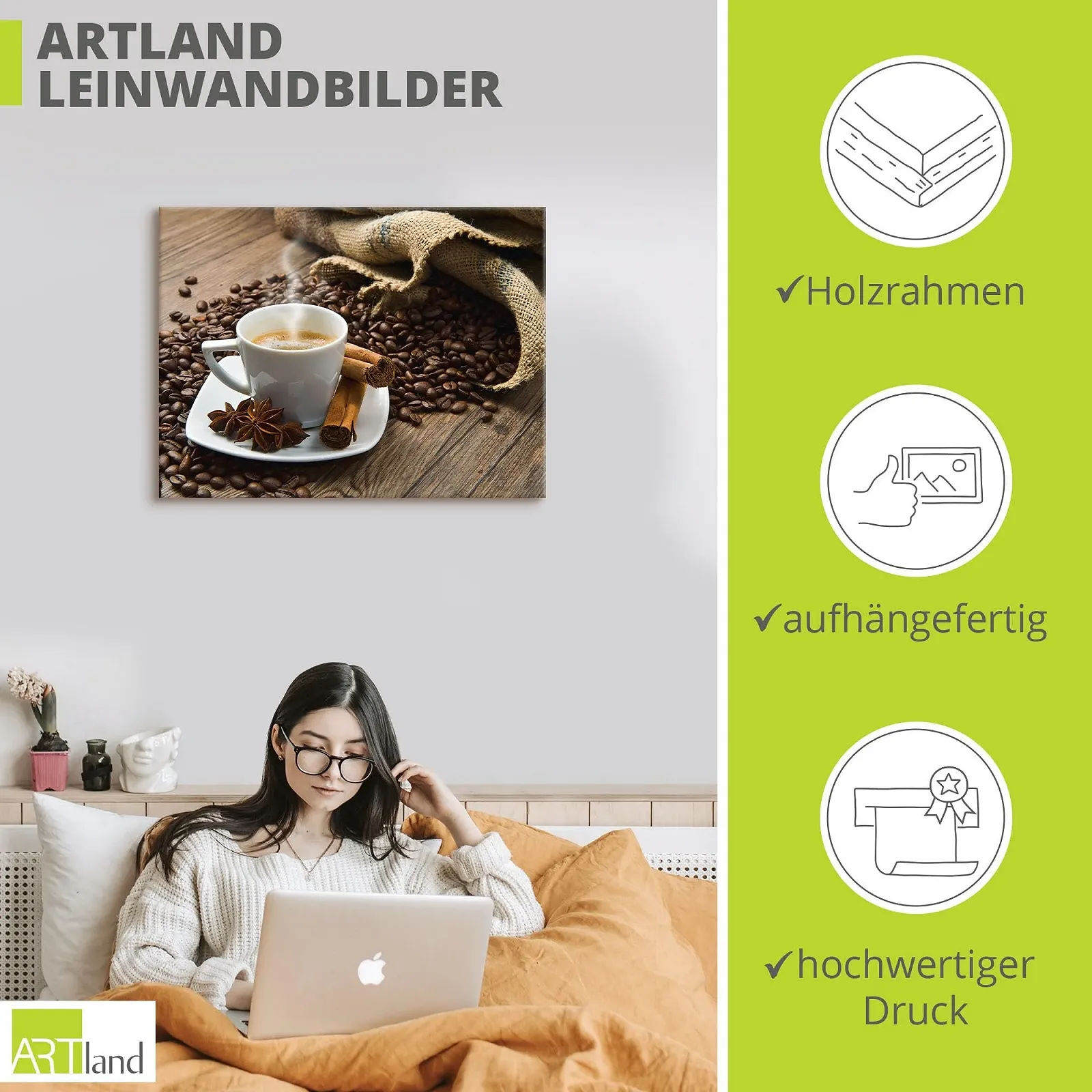 Картина на полотні ARTLAND S6BQ Кава 30 x 30 см Коричневий, фото №3