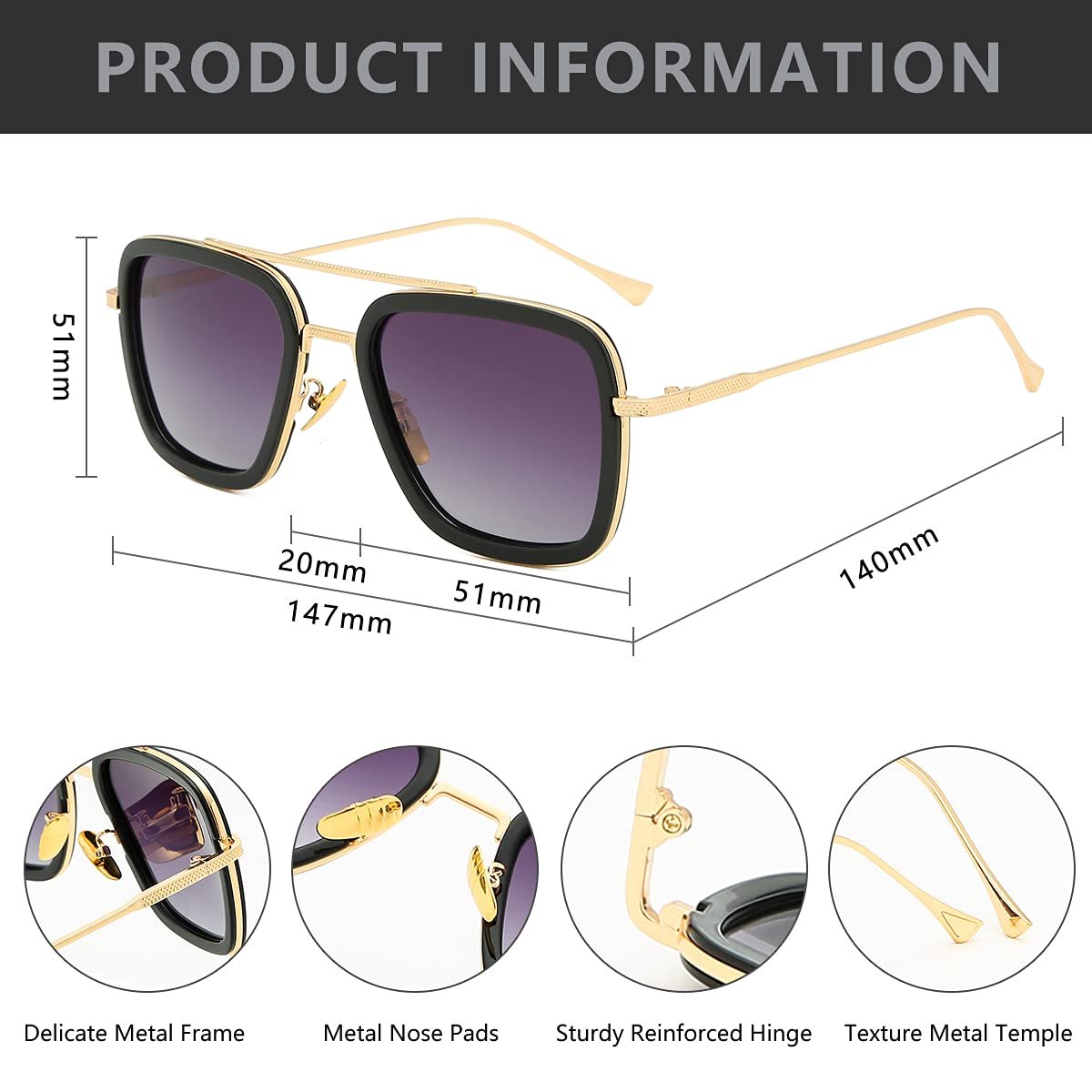 Квадратні сонцезахисні окуляри Retro Long Keeper для чоловіків і жінок, авіатори, фото №3